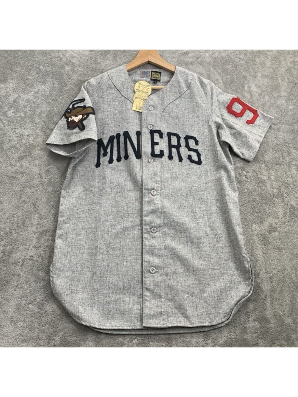 Ebbets Field Flannels Jersey Mens Small Miners 98 Baseball Wool Gray Diamond